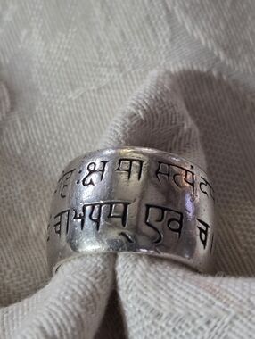 Me&Ro Sterling Silver Wide Sanskrit Ring, Size 6.5